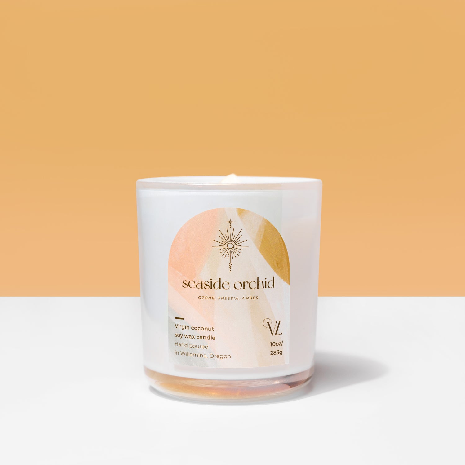 Seaside Orchid coconut soy wax candle | Ozone, freesia, amber - Vincent Land Candle Co.