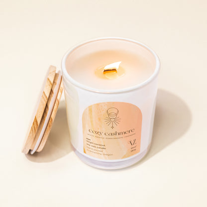 Cozy cashmere coconut soy wax candle I white freesia, lily , cashmere - Vincent Land Candle Co.