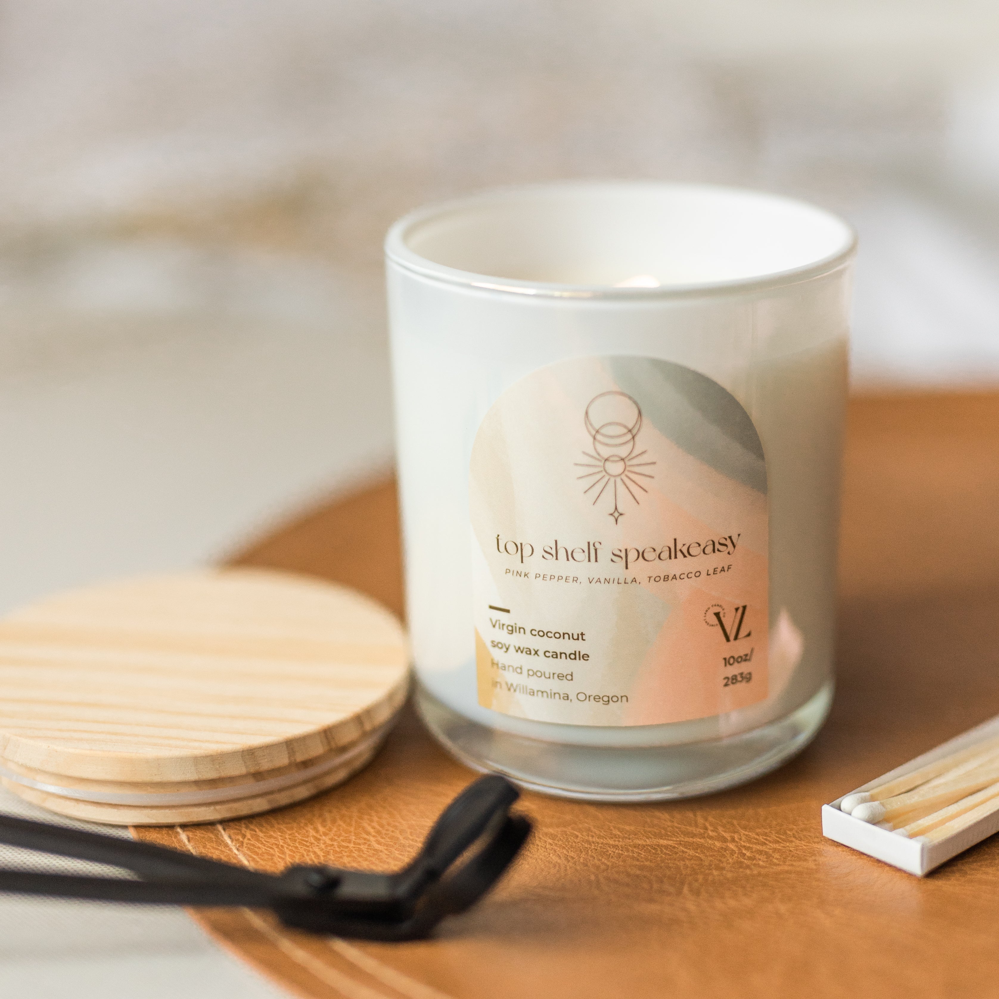 Top shelf speakeasy coconut soy wax candle I pink pepper, vanilla, tobacco leaf - Vincent Land Candle Co.